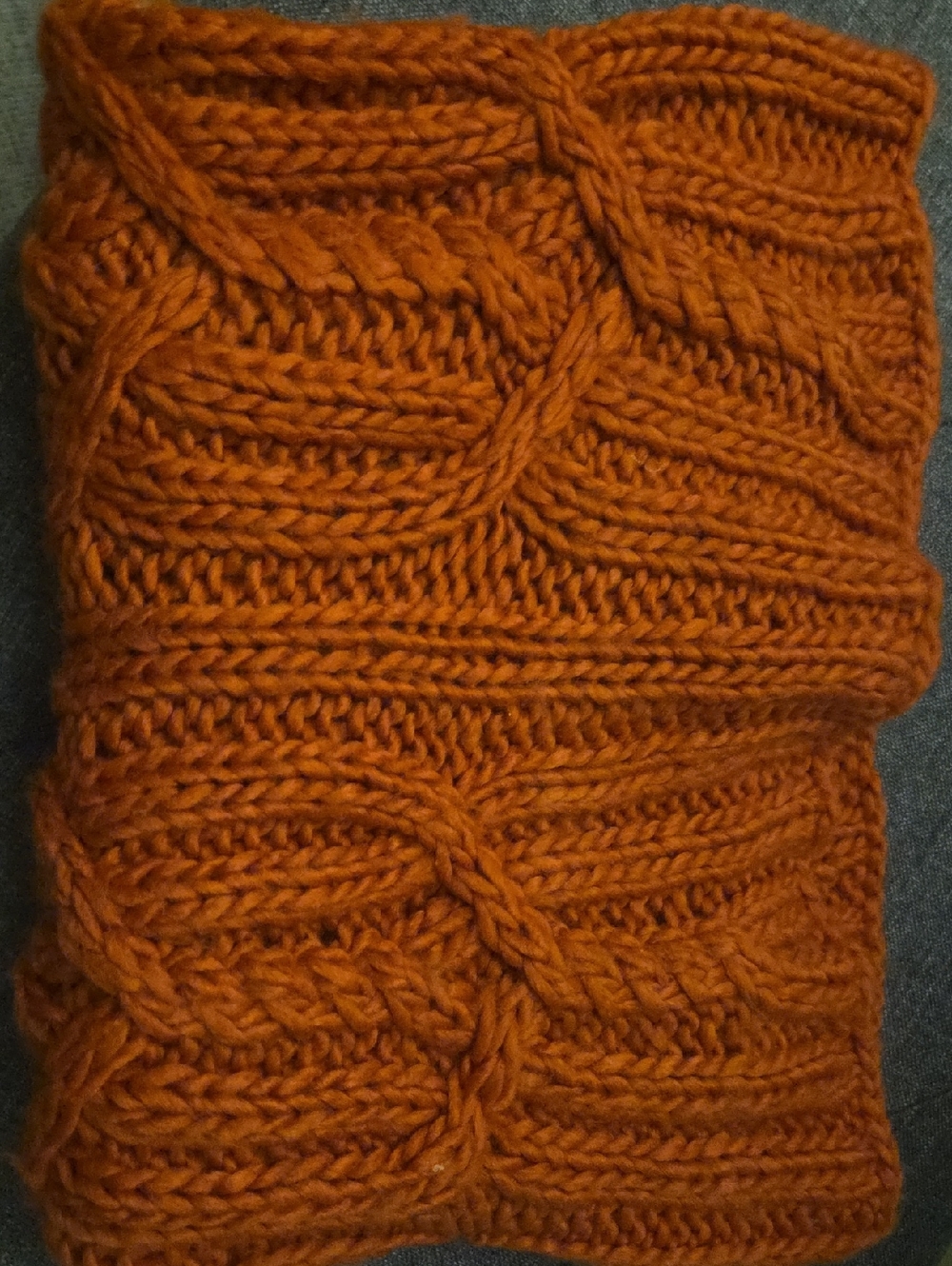 Hand-Knit Chunky Cable Knit Circular Scarf - Burnt Orange